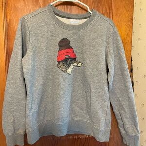 Adorable Columbia Gray Sweatshirt with Fox in Red Hat Design